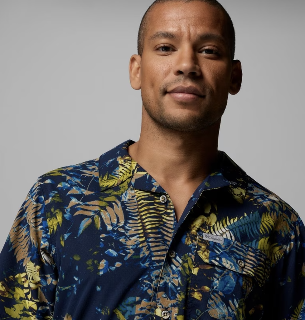 Camisa Columbia Tech Trail Utility - Mountain Blue/Geofern Greenscape