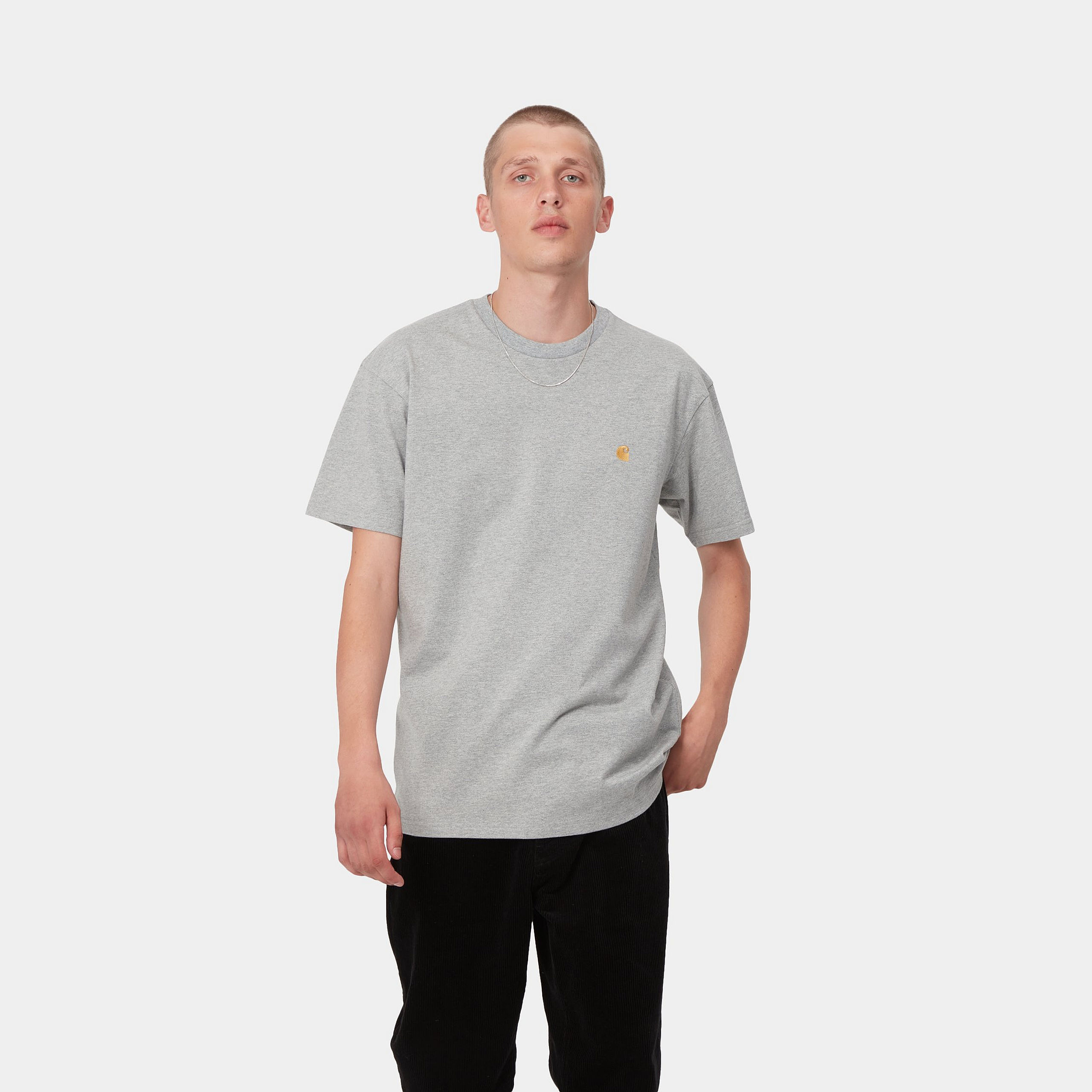Camiseta Carhartt WIP Chase - Grey Heather/Gold