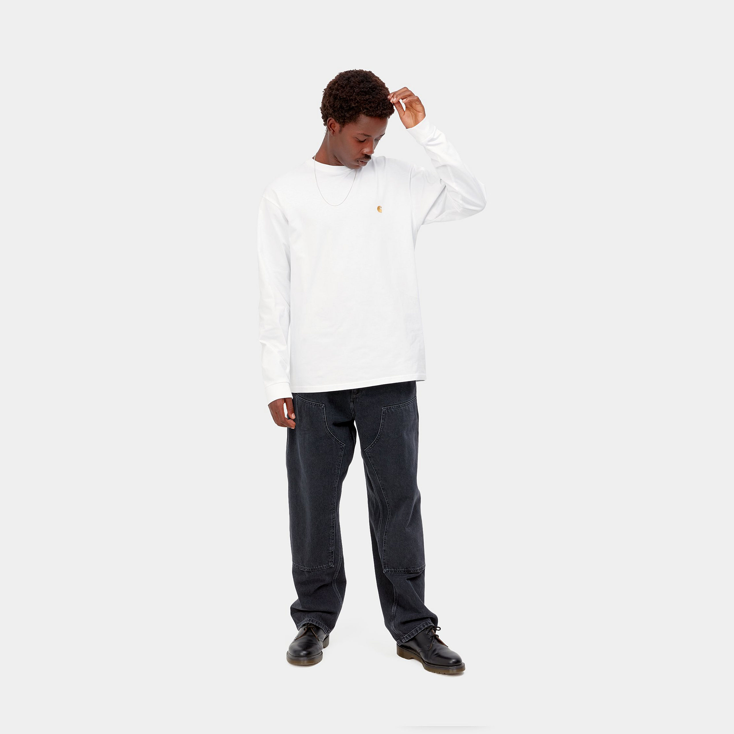 Camiseta Carhartt WIP L/S Chase - White/Gold