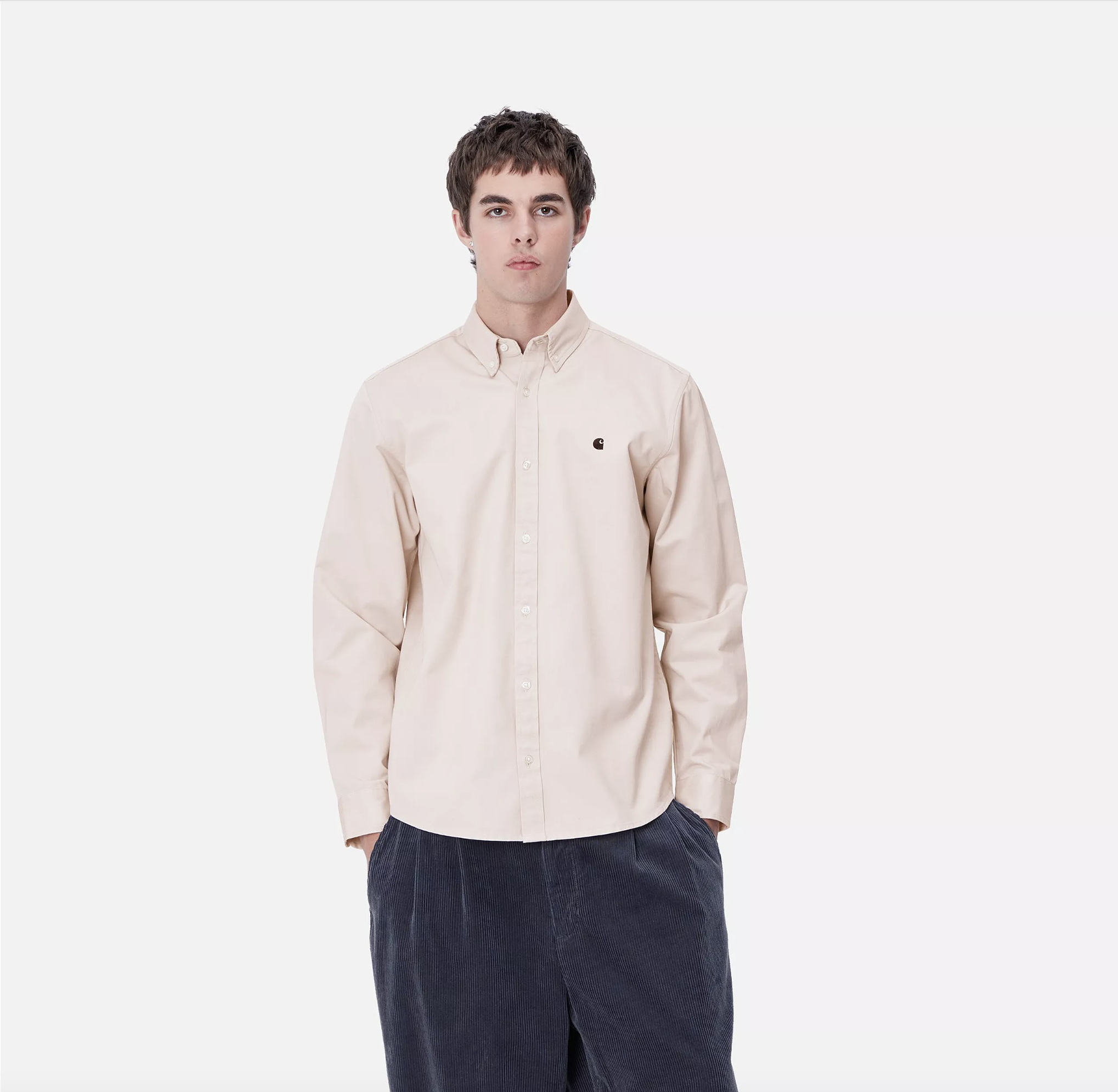 Camisa Carhartt WIP L/S Madison - Moonbeam/Black