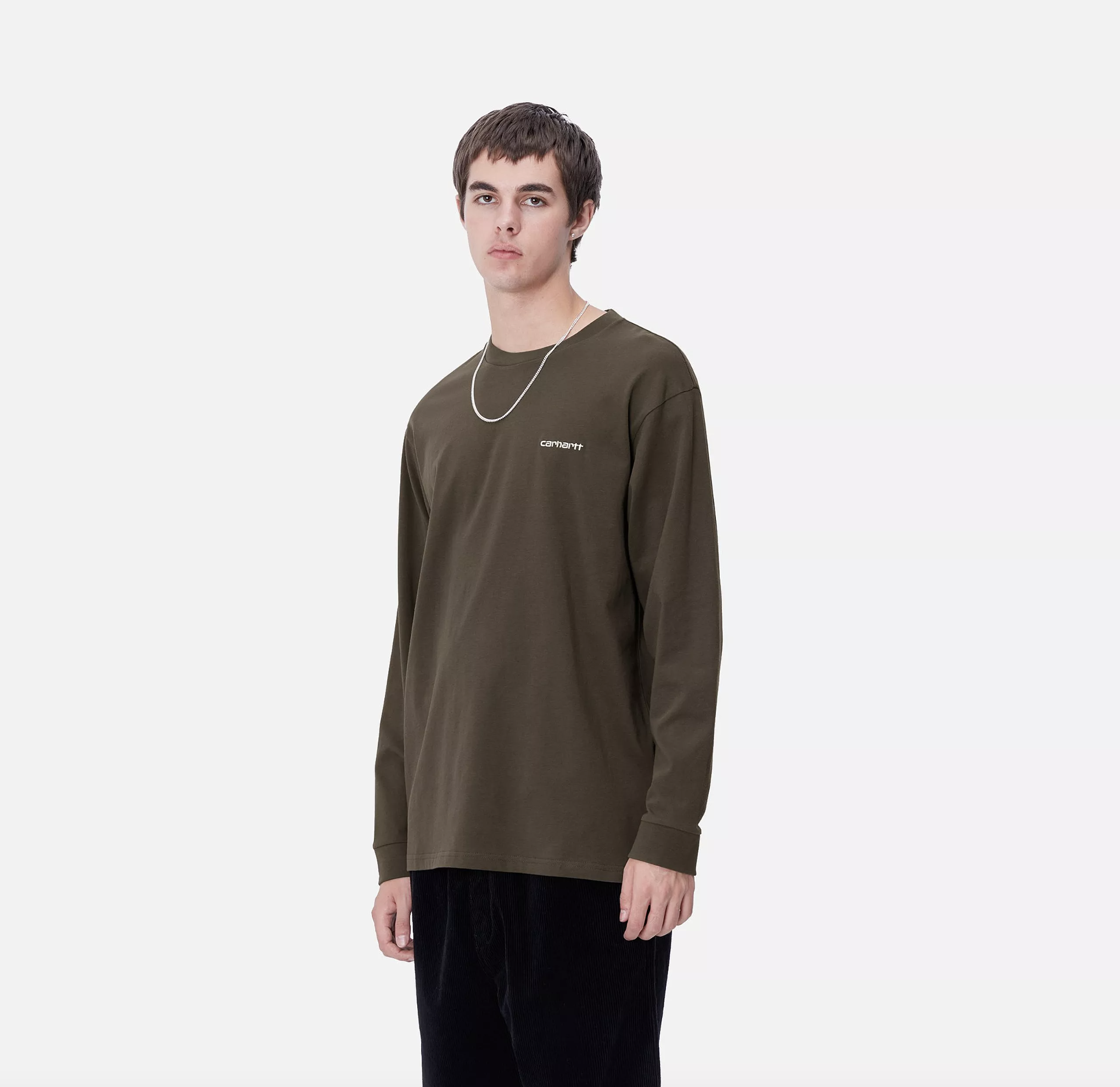 Camiseta Manga Larga Carhartt WIP L/S Script Embroidery - Cypress/White