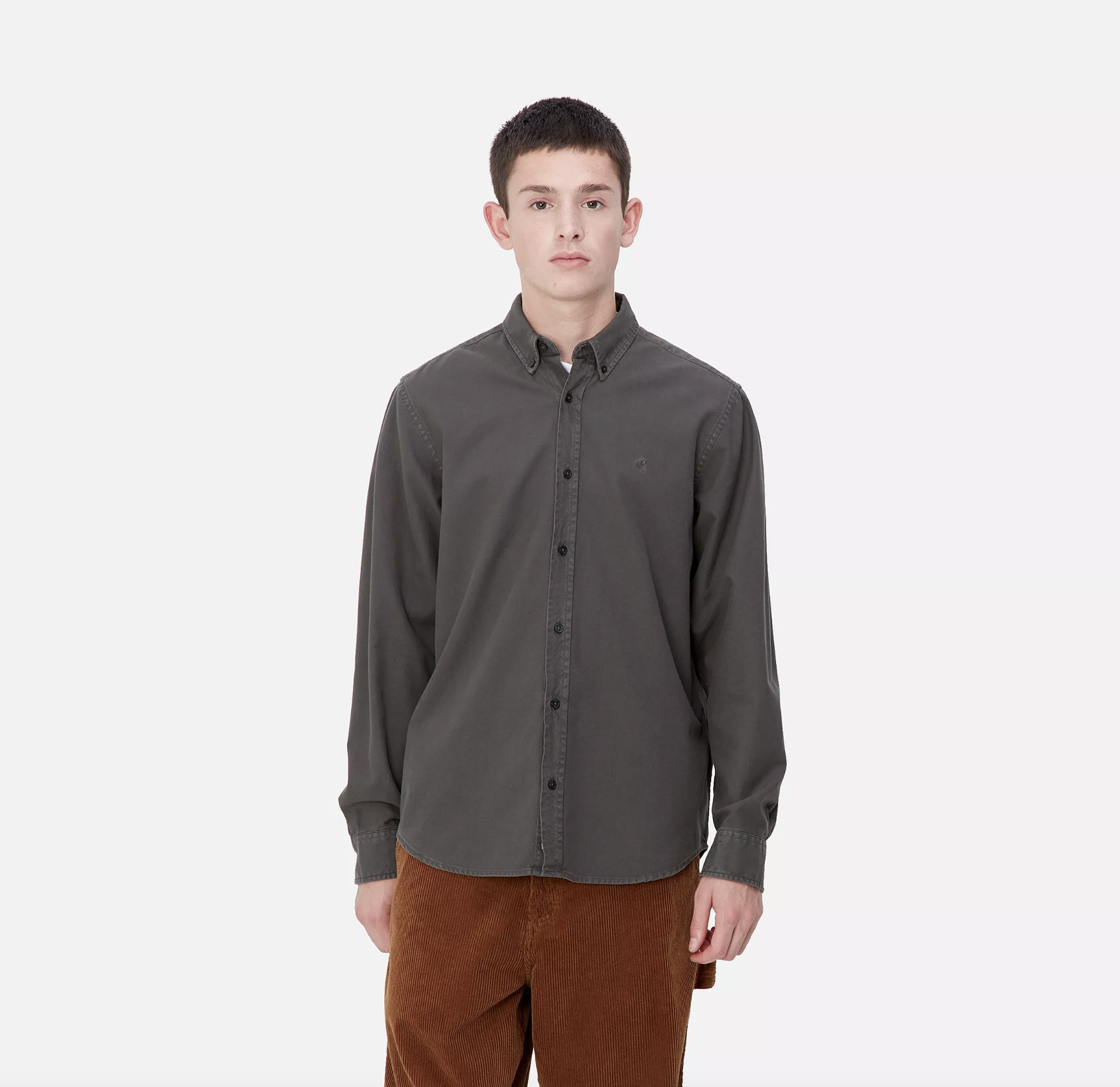 Camisa Carhartt WIP L/S Bolton - Graphite (Garment Dyed)