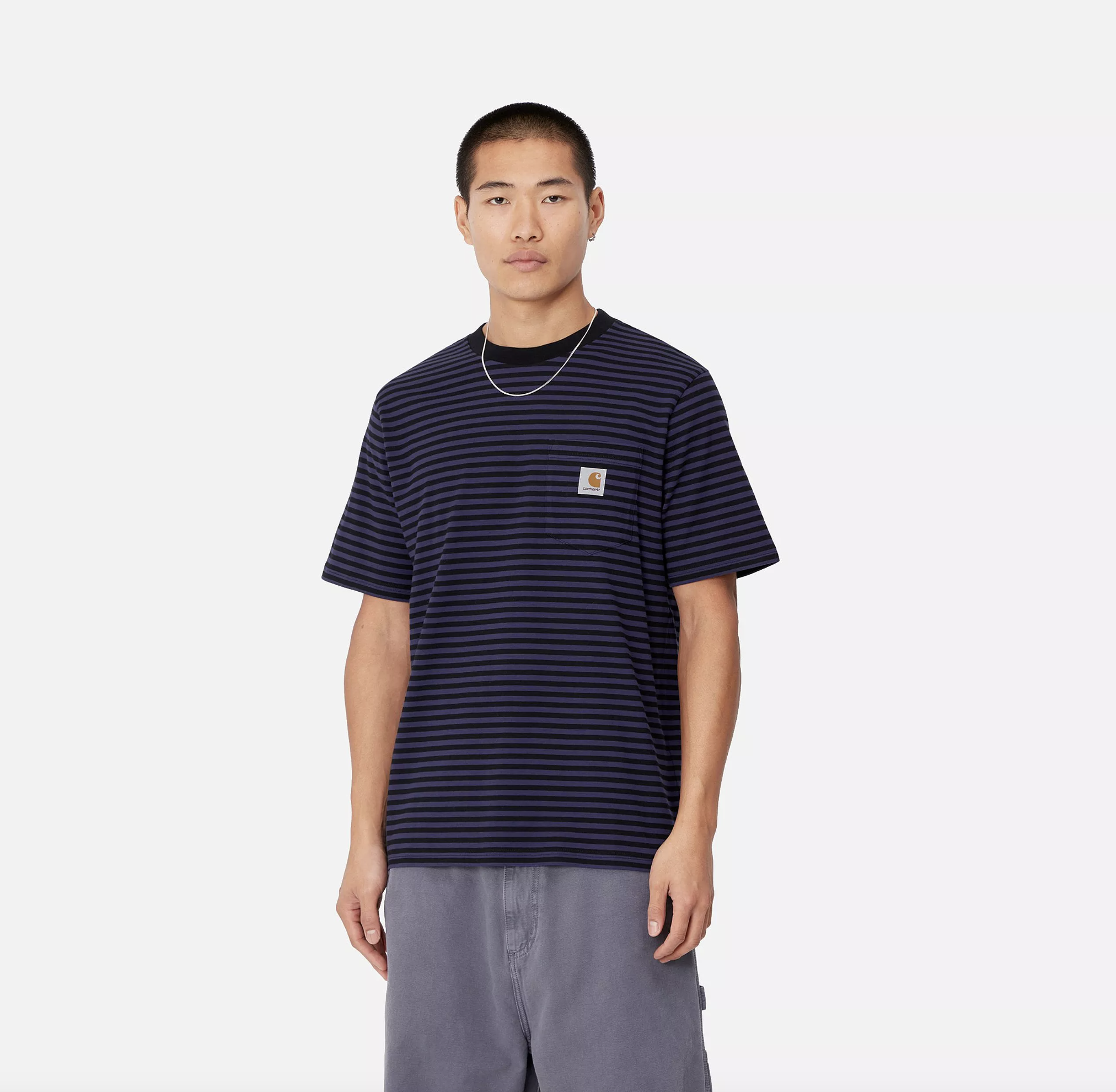Camiseta Carhartt Wip Verner Pocket - Verner Stripe, Black/Aura