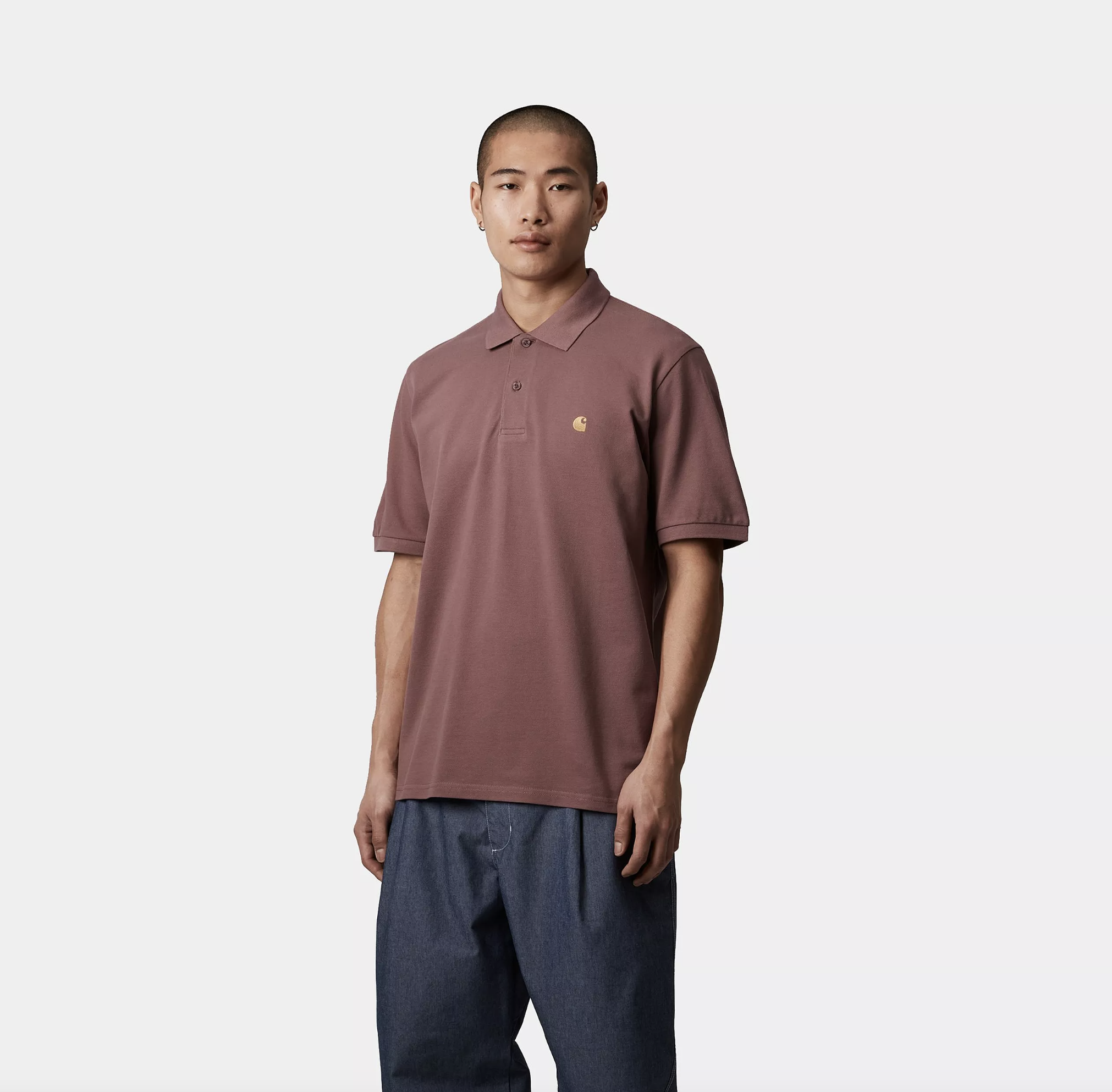 Polo Carhartt Wip SS Chase Pique - Dusky Pink/Gold