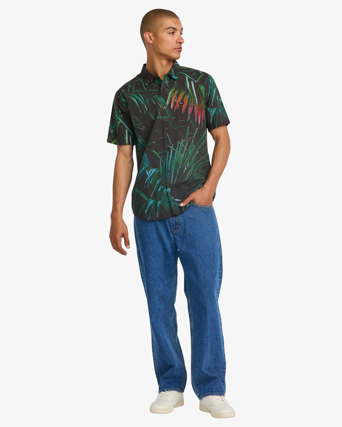 Camisa RVCA Hawaii Palms - Black (BLK)