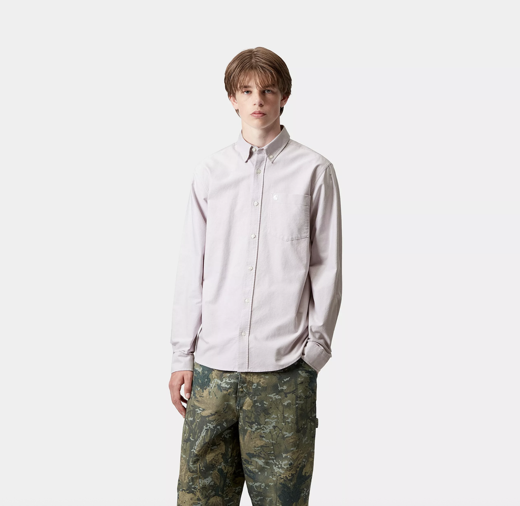 Camisa Carhartt WIP L/S C-Logo - Pink Fog/White