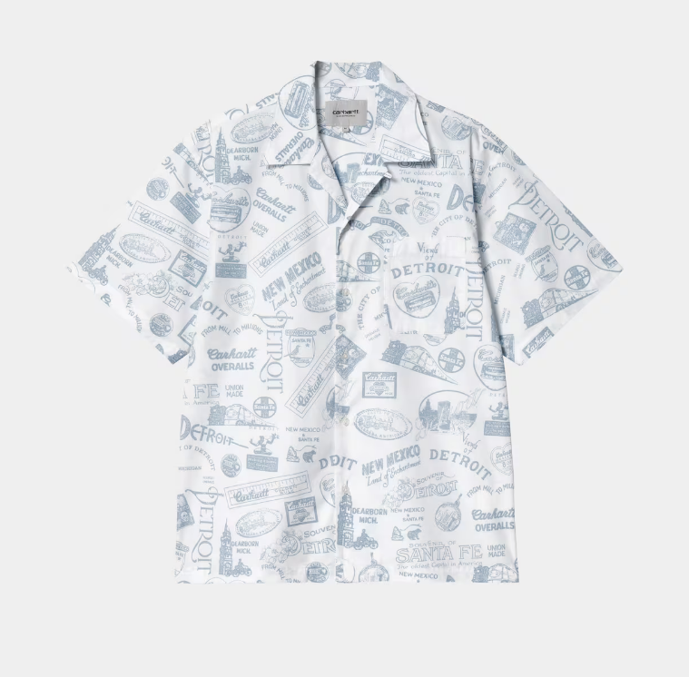 Camisa Carhartt WIP State Souvenir - State Souvenir Print, White/Frosted Blue