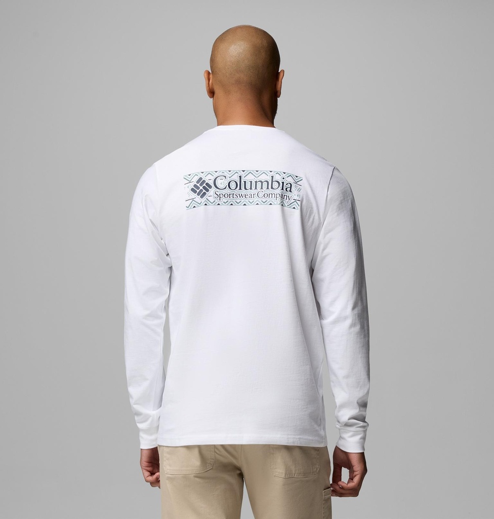 Camiseta Columbia L/S Explorers Canyon - White/Branded Blanket