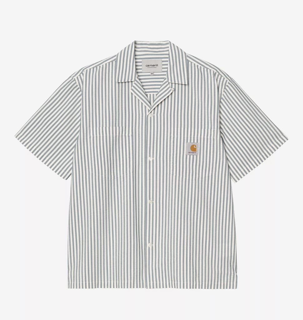 Camisa Carhartt WIP Leavel - Leavel Stripe, Blue River/Wax