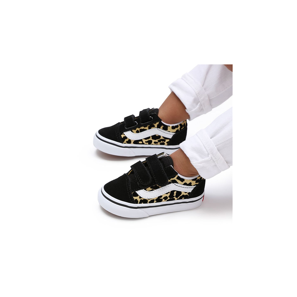 TD Old Skool con Velcro Flocked Leopard - (Flocked Leopard) Black/True White