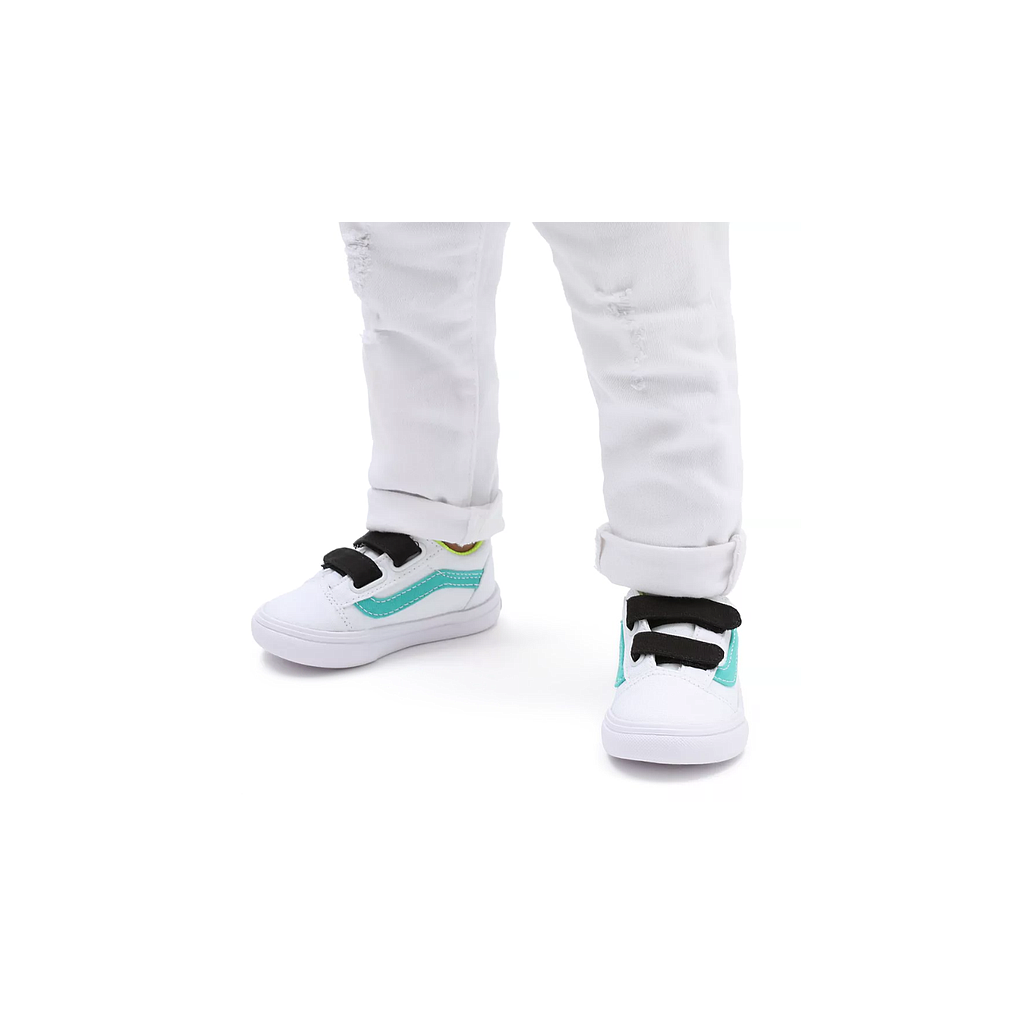 TD Old Skool con Velcro Fluro Comfycush - (Fluro) Atlantis/True White (1-4 años)
