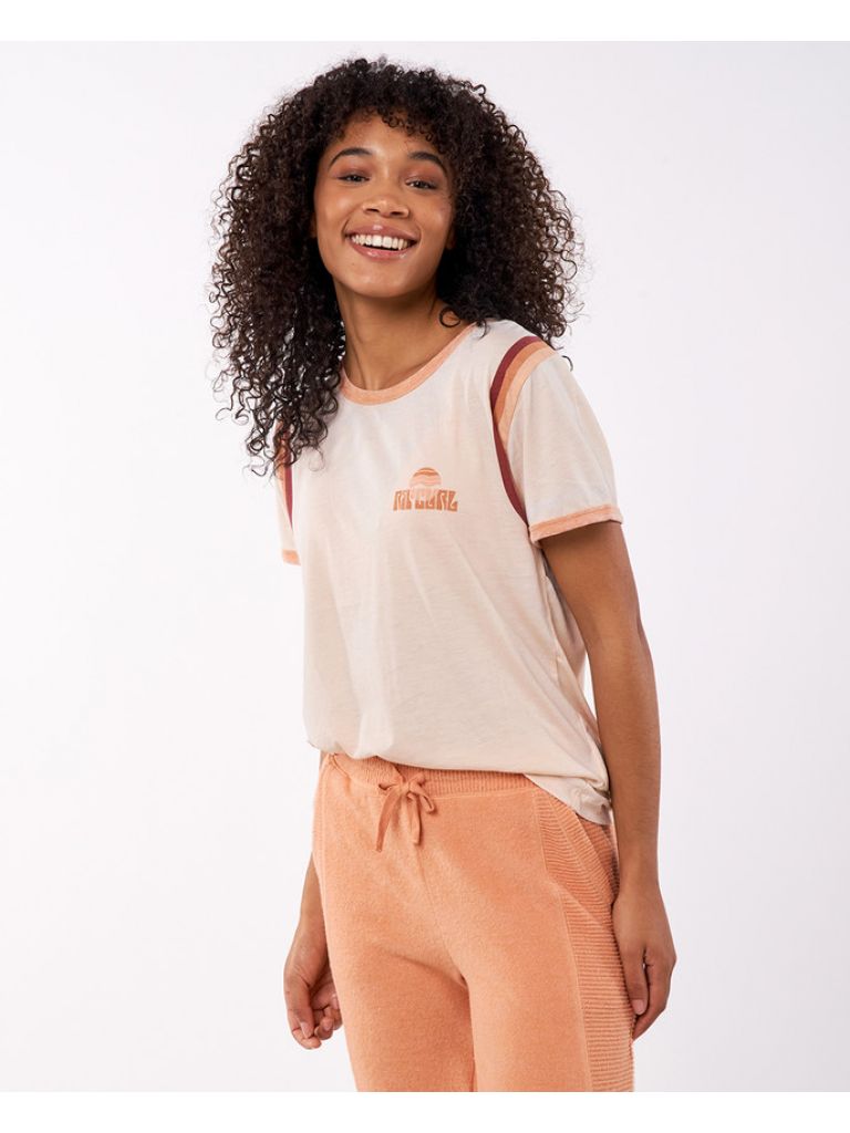 Camiseta Rip Curl Melting Waves Ringer Tee - Light Peach