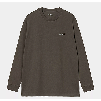 Camiseta Manga Larga Carhartt WIP L/S Script Embroidery - Cypress/White
